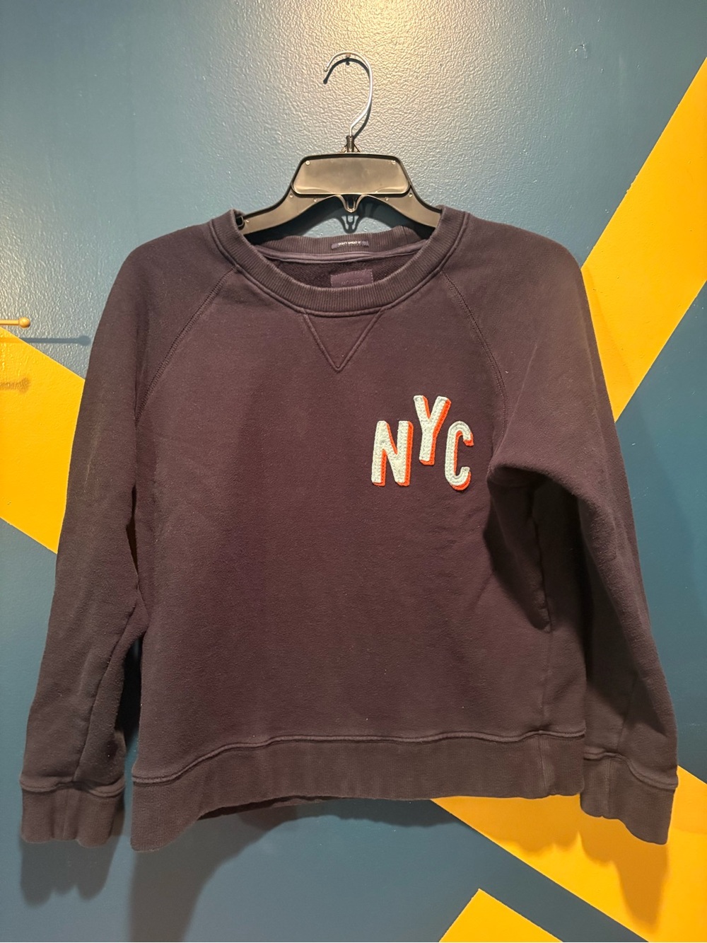 Mother Navy Crewneck Varsity Letter NYC Lightweight Sweater EUC